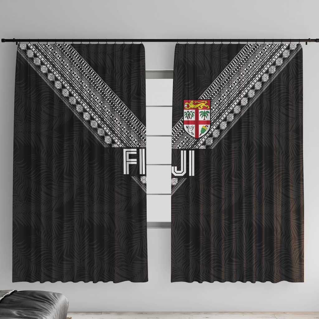 Rugby Fiji Window Curtain Fijian Masi Tribal Sporty Style Black Color LT03 With Hooks Black - Polynesian Pride