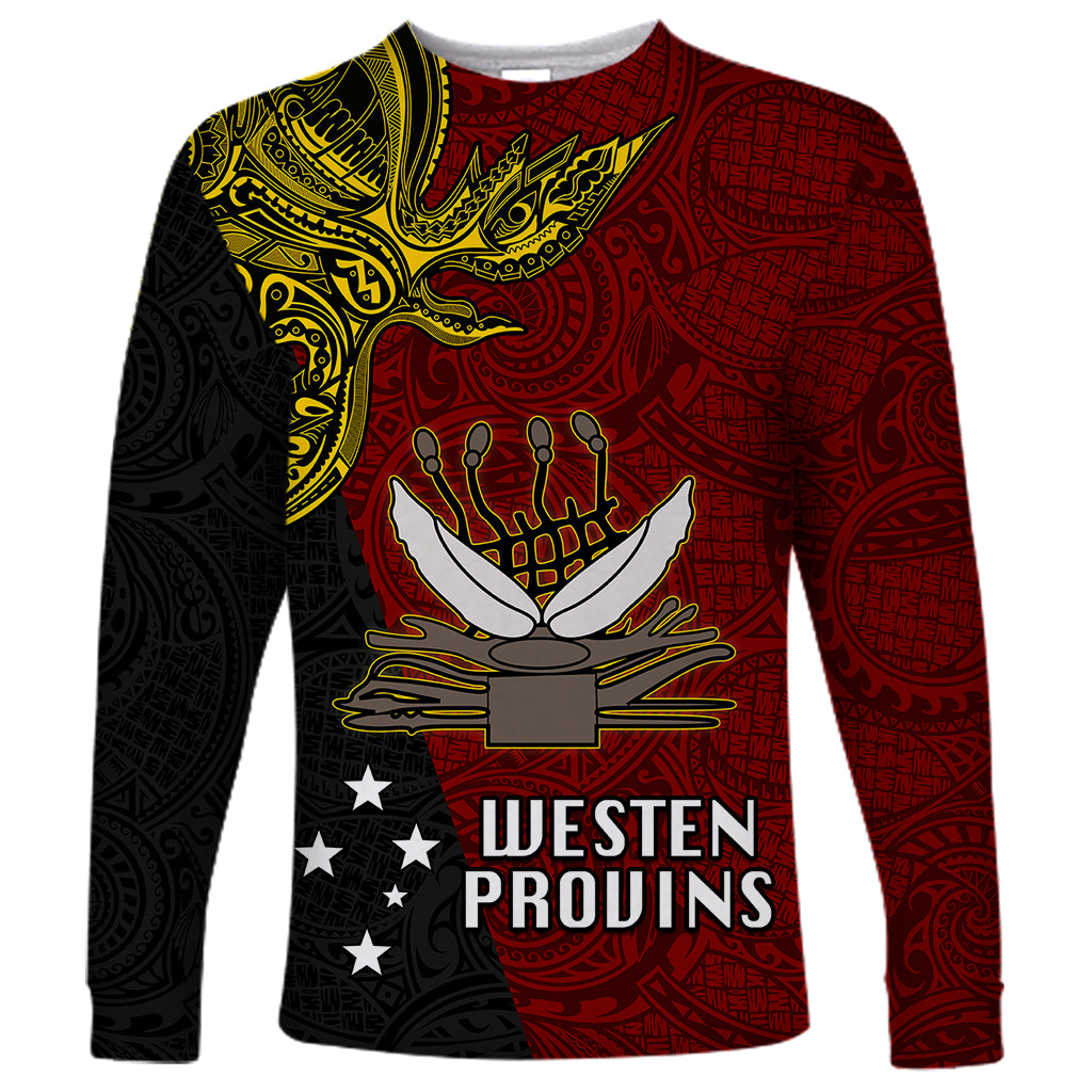 Personalised Papua New Guinea Western Province Long Sleeve Shirt PNG Birds Of Paradise Polynesian Arty Style LT03 Unisex Red - Polynesian Pride