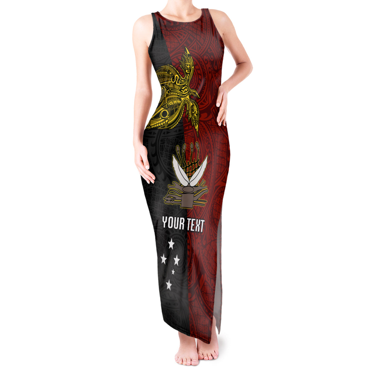 Personalised Papua New Guinea Western Province Tank Maxi Dress PNG Birds Of Paradise Polynesian Arty Style LT03 Women Red - Polynesian Pride