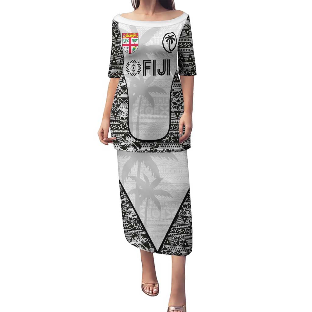 Custom Fiji Pacific Rugby 2024 Puletasi Tapa Tribal and Fijian Masi Pattern LT03 Long Dress White - Polynesian Pride