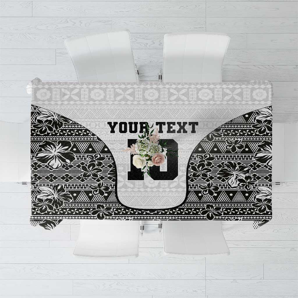 Custom Fiji Pacific Rugby 2024 Tablecloth Tapa Tribal and Fijian Masi Pattern LT03 White - Polynesian Pride