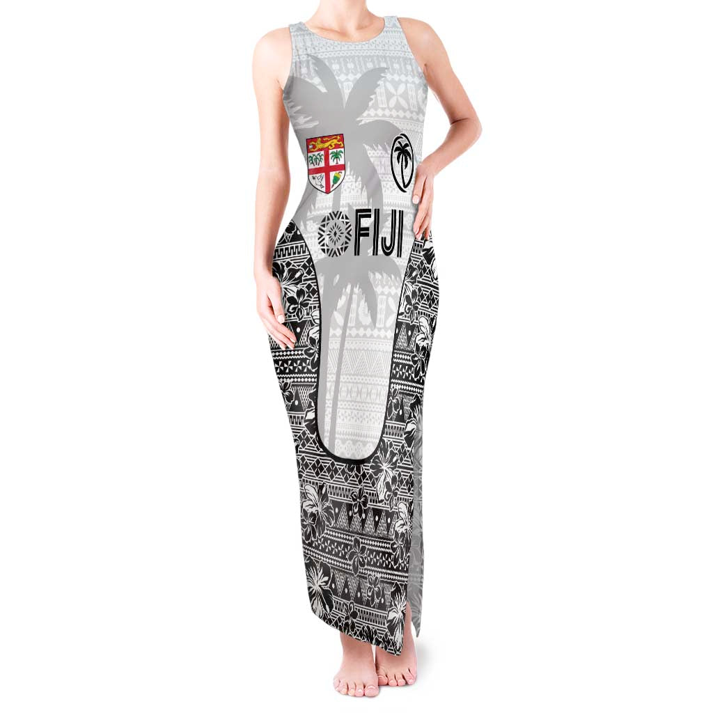 Custom Fiji Pacific Rugby 2024 Tank Maxi Dress Tapa Tribal and Fijian Masi Pattern LT03 Women White - Polynesian Pride