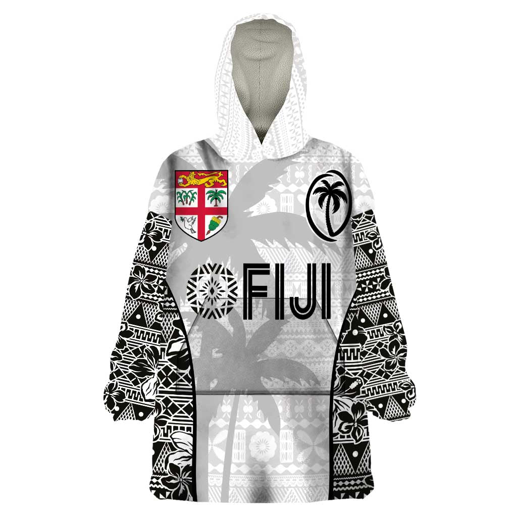 Custom Fiji Pacific Rugby 2024 Wearable Blanket Hoodie Tapa Tribal and Fijian Masi Pattern LT03 One Size White - Polynesian Pride