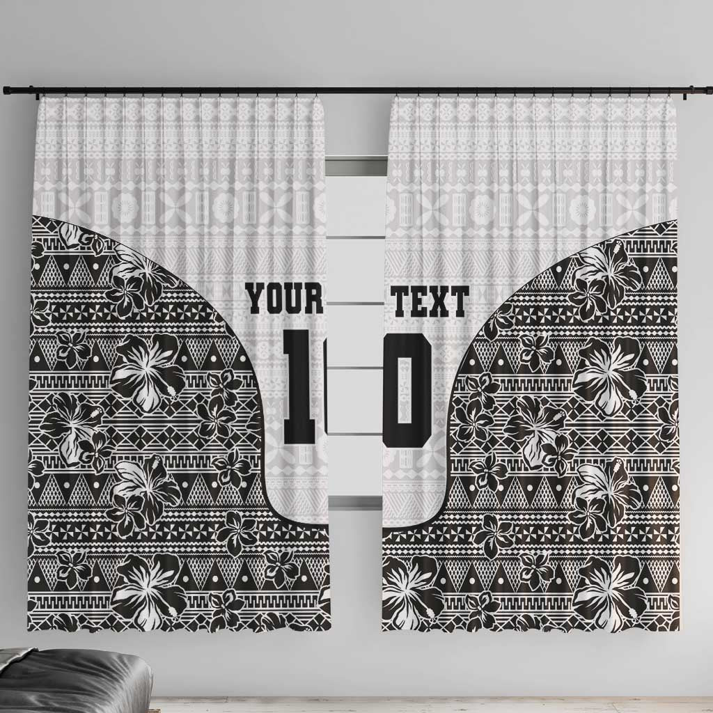 Custom Fiji Pacific Rugby 2024 Window Curtain Tapa Tribal and Fijian Masi Pattern LT03 With Hooks White - Polynesian Pride