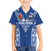 Custom Samoa Pacific Rugby 2024 Kid Hawaiian Shirt Polynesian Pacific Tribal Pattern LT03 Kid Blue - Polynesian Pride