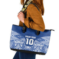 Custom Samoa Pacific Rugby 2024 Leather Tote Bag Polynesian Pacific Tribal Pattern LT03 Blue - Polynesian Pride
