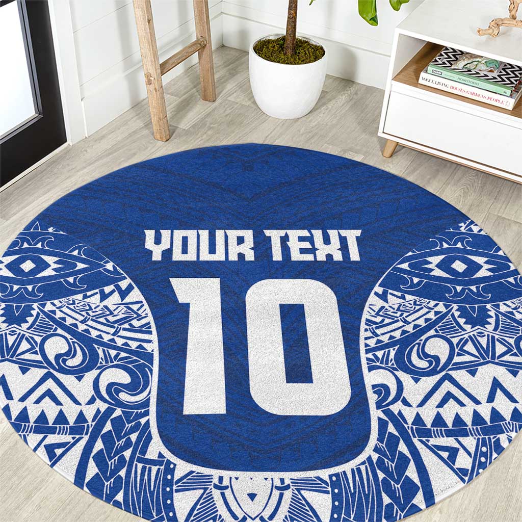 Custom Samoa Pacific Rugby 2024 Round Carpet Polynesian Pacific Tribal Pattern LT03 Blue - Polynesian Pride