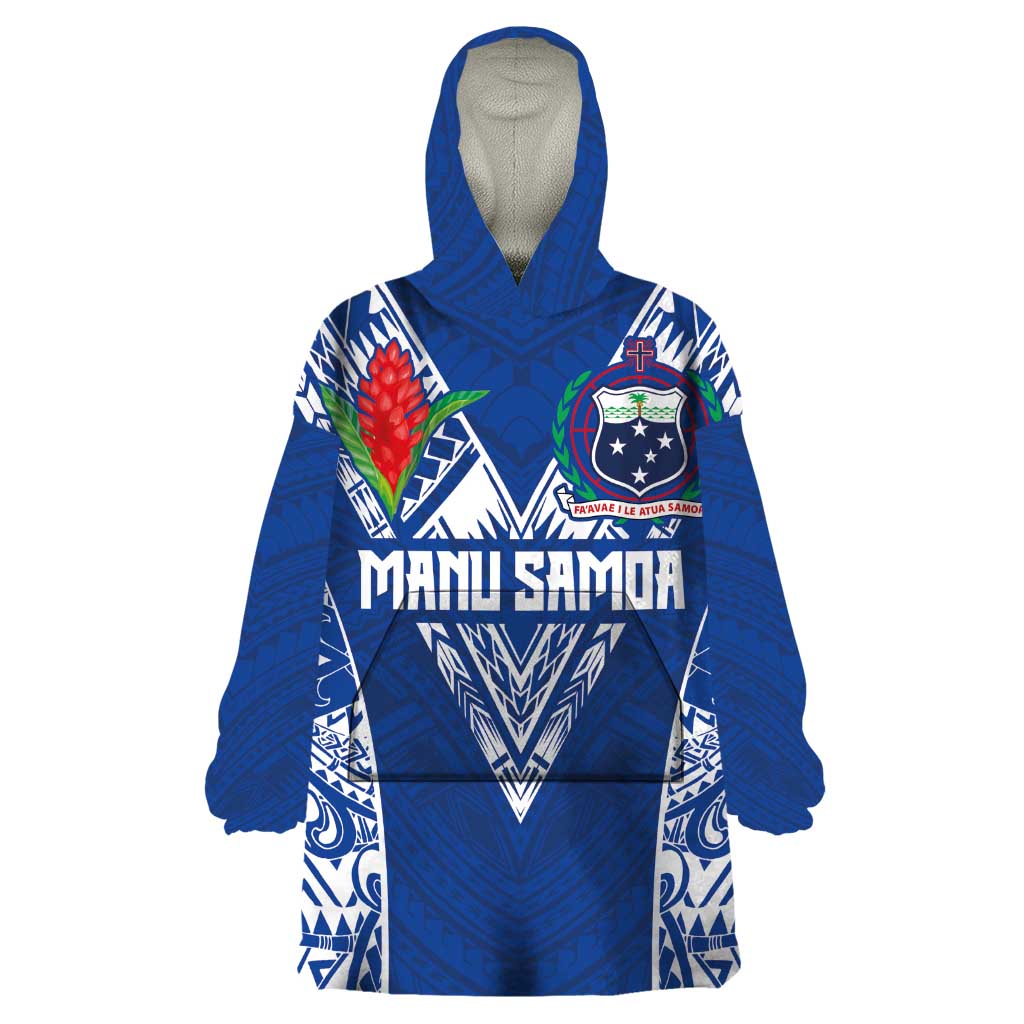 Custom Samoa Pacific Rugby 2024 Wearable Blanket Hoodie Polynesian Pacific Tribal Pattern LT03 One Size Blue - Polynesian Pride