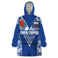 Custom Samoa Pacific Rugby 2024 Wearable Blanket Hoodie Polynesian Pacific Tribal Pattern LT03 One Size Blue - Polynesian Pride