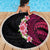 Hawaiian Tropical Plumeria Art Polynesian Tattoo Beach Blanket Black and Bright Pink Color