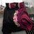 Hawaiian Tropical Plumeria Art Polynesian Tattoo Bedding Set Black and Bright Pink Color