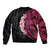 Hawaiian Tropical Plumeria Art Polynesian Tattoo Bomber Jacket Black and Bright Pink Color