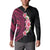 Hawaiian Tropical Plumeria Art Polynesian Tattoo Button Sweatshirt Black and Bright Pink Color