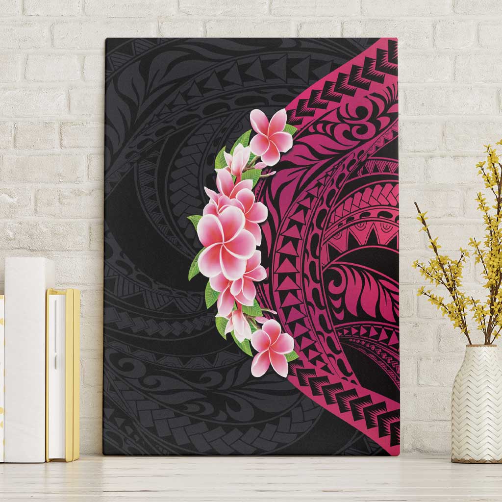 Hawaiian Tropical Plumeria Art Polynesian Tattoo Canvas Wall Art Black and Bright Pink Color LT03 Without Frame Pink - Polynesian Pride