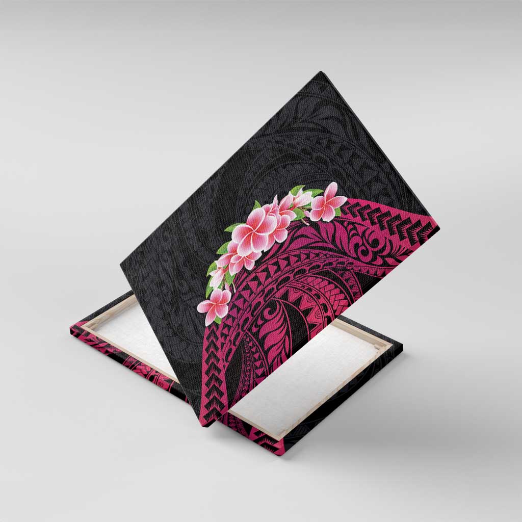 Hawaiian Tropical Plumeria Art Polynesian Tattoo Canvas Wall Art Black and Bright Pink Color LT03 With Frame Pink - Polynesian Pride