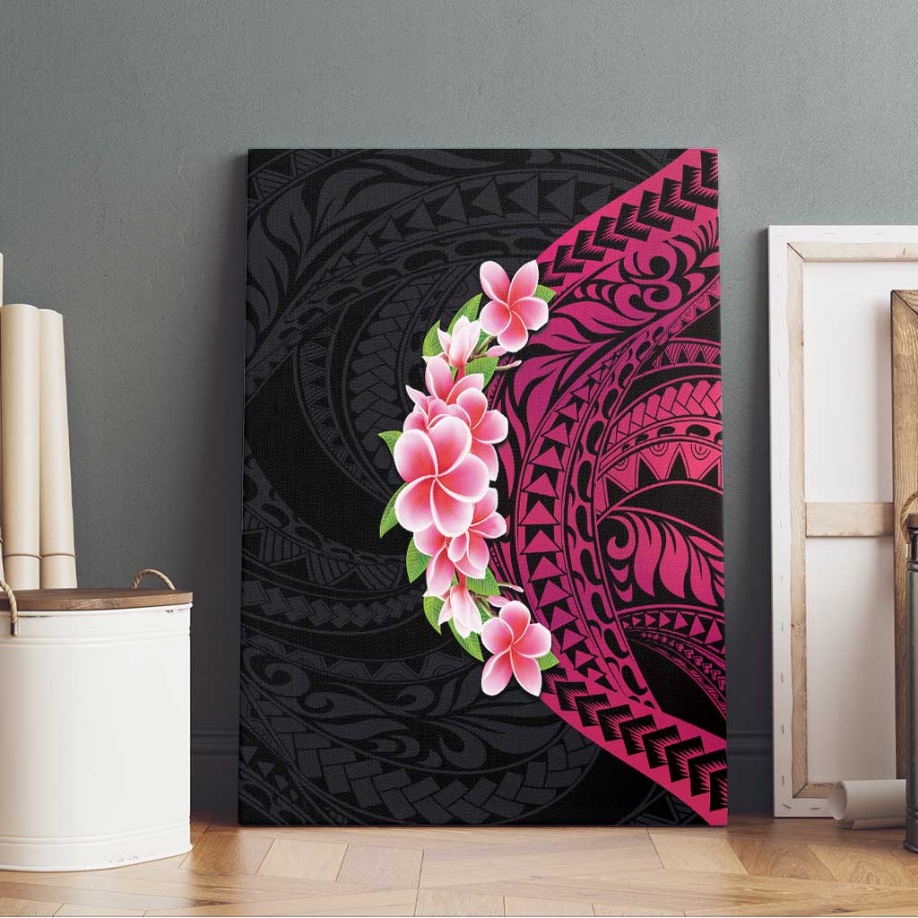 Hawaiian Tropical Plumeria Art Polynesian Tattoo Canvas Wall Art Black and Bright Pink Color LT03 - Polynesian Pride