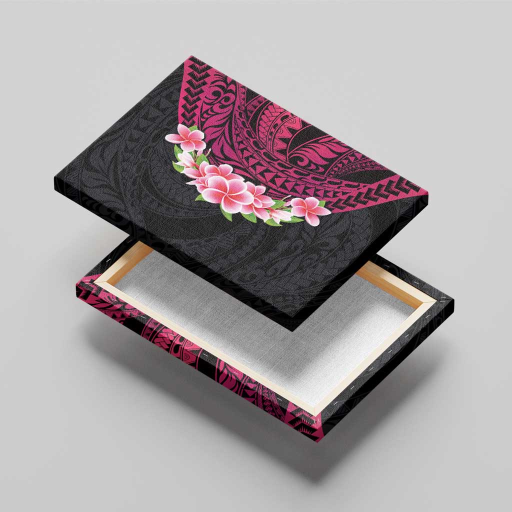 Hawaiian Tropical Plumeria Art Polynesian Tattoo Canvas Wall Art Black and Bright Pink Color LT03 - Polynesian Pride