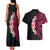 Hawaiian Tropical Plumeria Art Polynesian Tattoo Couples Matching Tank Maxi Dress and Hawaiian Shirt Black and Bright Pink Color