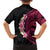 Hawaiian Tropical Plumeria Art Polynesian Tattoo Family Matching Long Sleeve Bodycon Dress and Hawaiian Shirt Black and Bright Pink Color