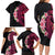 Hawaiian Tropical Plumeria Art Polynesian Tattoo Family Matching Long Sleeve Bodycon Dress and Hawaiian Shirt Black and Bright Pink Color