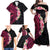 Hawaiian Tropical Plumeria Art Polynesian Tattoo Family Matching Off Shoulder Maxi Dress and Hawaiian Shirt Black and Bright Pink Color