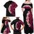 Hawaiian Tropical Plumeria Art Polynesian Tattoo Family Matching Off Shoulder Maxi Dress and Hawaiian Shirt Black and Bright Pink Color