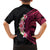 Hawaiian Tropical Plumeria Art Polynesian Tattoo Family Matching Off Shoulder Short Dress and Hawaiian Shirt Black and Bright Pink Color