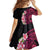 Hawaiian Tropical Plumeria Art Polynesian Tattoo Family Matching Off Shoulder Short Dress and Hawaiian Shirt Black and Bright Pink Color