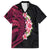 Hawaiian Tropical Plumeria Art Polynesian Tattoo Family Matching Off Shoulder Short Dress and Hawaiian Shirt Black and Bright Pink Color