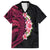 Hawaiian Tropical Plumeria Art Polynesian Tattoo Family Matching Short Sleeve Bodycon Dress and Hawaiian Shirt Black and Bright Pink Color