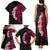 Hawaiian Tropical Plumeria Art Polynesian Tattoo Family Matching Tank Maxi Dress and Hawaiian Shirt Black and Bright Pink Color