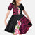 Hawaiian Tropical Plumeria Art Polynesian Tattoo Kid Short Sleeve Dress Black and Bright Pink Color