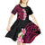 Hawaiian Tropical Plumeria Art Polynesian Tattoo Kid Short Sleeve Dress Black and Bright Pink Color