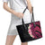 Hawaiian Tropical Plumeria Art Polynesian Tattoo Leather Tote Bag Black and Bright Pink Color