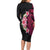 Hawaiian Tropical Plumeria Art Polynesian Tattoo Long Sleeve Bodycon Dress Black and Bright Pink Color