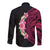 Hawaiian Tropical Plumeria Art Polynesian Tattoo Long Sleeve Button Shirt Black and Bright Pink Color