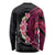 Hawaiian Tropical Plumeria Art Polynesian Tattoo Long Sleeve Shirt Black and Bright Pink Color