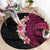 Hawaiian Tropical Plumeria Art Polynesian Tattoo Round Carpet Black and Bright Pink Color