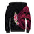 Hawaiian Tropical Plumeria Art Polynesian Tattoo Sherpa Hoodie Black and Bright Pink Color