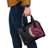 Hawaiian Tropical Plumeria Art Polynesian Tattoo Shoulder Handbag Black and Bright Pink Color LT03 - Polynesian Pride