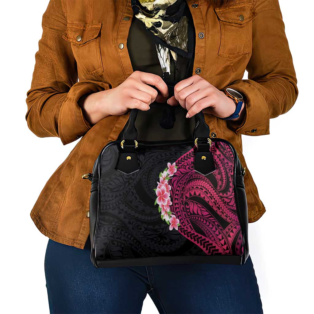 Hawaiian Tropical Plumeria Art Polynesian Tattoo Shoulder Handbag Black and Bright Pink Color LT03 - Polynesian Pride