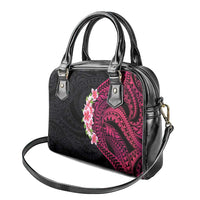 Hawaiian Tropical Plumeria Art Polynesian Tattoo Shoulder Handbag Black and Bright Pink Color LT03 - Polynesian Pride