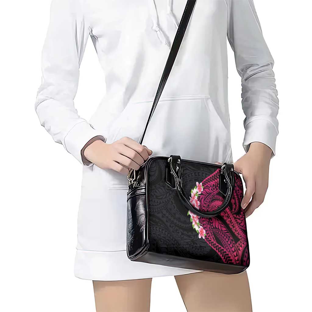 Hawaiian Tropical Plumeria Art Polynesian Tattoo Shoulder Handbag Black and Bright Pink Color LT03 - Polynesian Pride