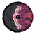 Hawaiian Tropical Plumeria Art Polynesian Tattoo Spare Tire Cover Black and Bright Pink Color