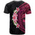 Hawaiian Tropical Plumeria Art Polynesian Tattoo T Shirt Black and Bright Pink Color