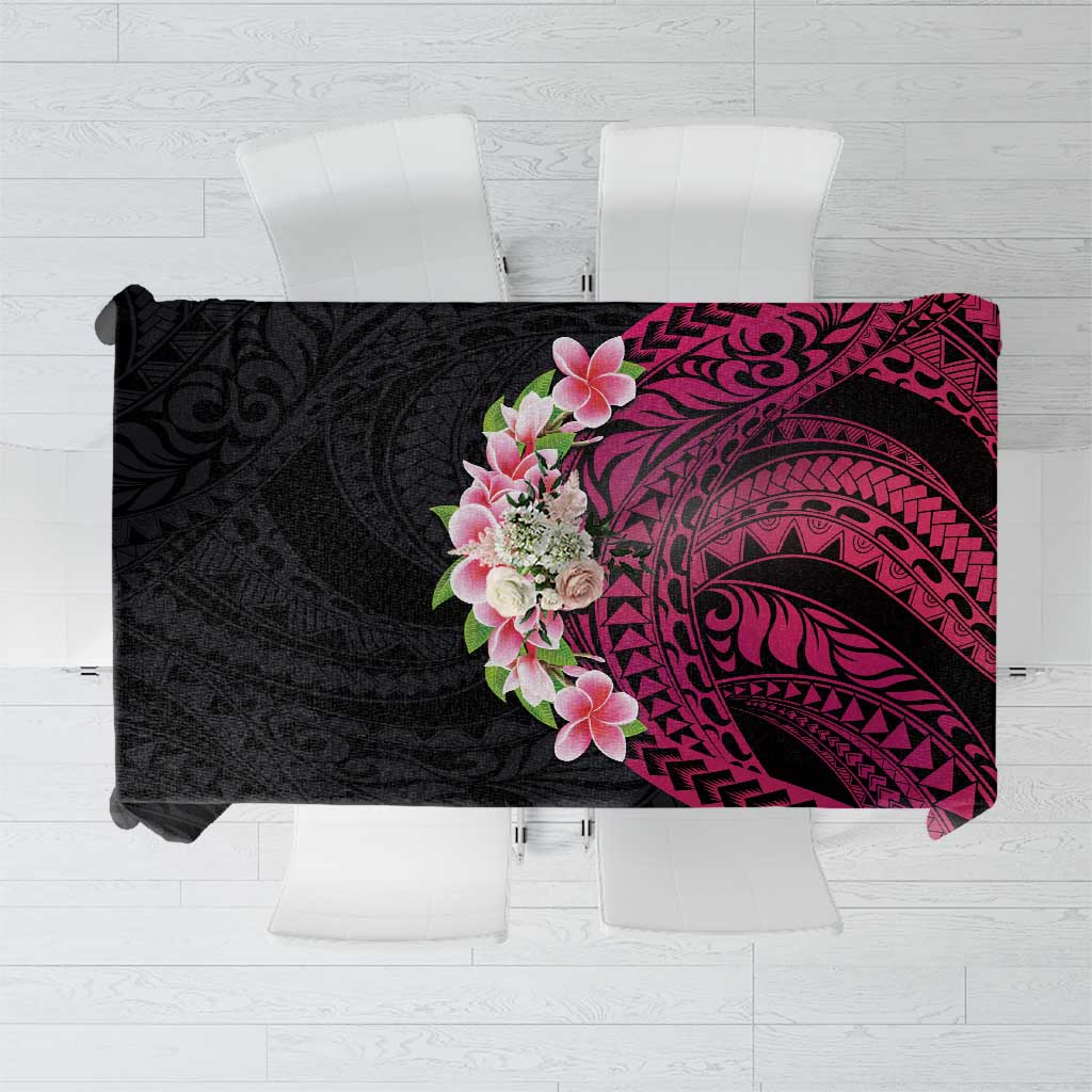 Hawaiian Tropical Plumeria Art Polynesian Tattoo Tablecloth Black and Bright Pink Color