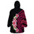 Hawaiian Tropical Plumeria Art Polynesian Tattoo Wearable Blanket Hoodie Black and Bright Pink Color