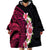 Hawaiian Tropical Plumeria Art Polynesian Tattoo Wearable Blanket Hoodie Black and Bright Pink Color