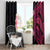 Hawaiian Tropical Plumeria Art Polynesian Tattoo Window Curtain Black and Bright Pink Color