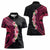 Hawaiian Tropical Plumeria Art Polynesian Tattoo Women Polo Shirt Black and Bright Pink Color